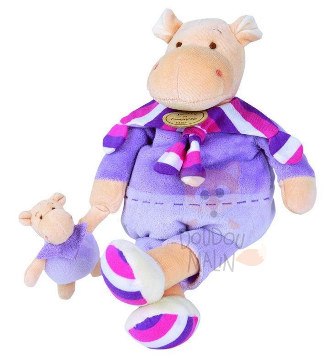  les zamigolos soft toy léo the hippo with baby purple 